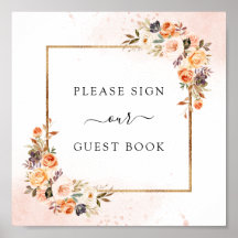 herfst Floral Wedding Guest Book Square Sign
