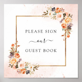 herfst Floral Wedding Guest Book Square Sign Poster