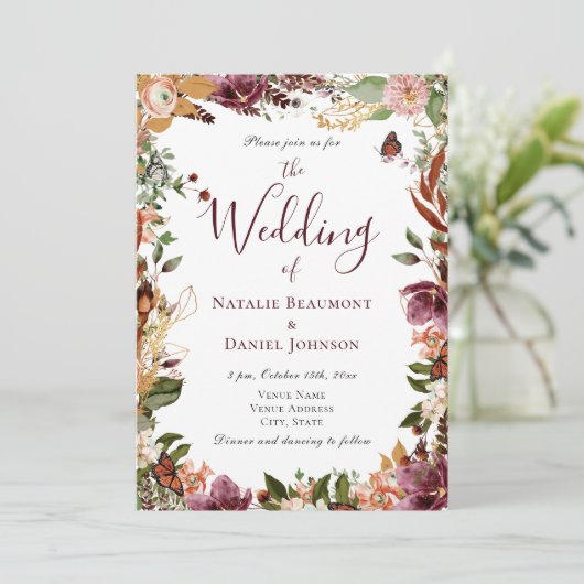 Herfst Floral Wedding Kaart (Staand voorkant)