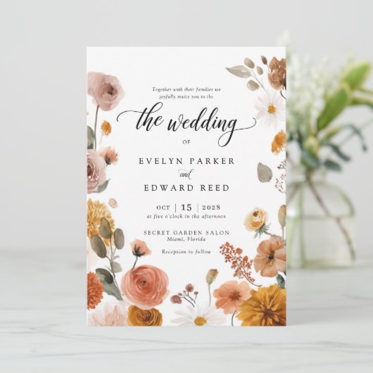 Herfst Floral Wedding Kaart (Staand voorkant)