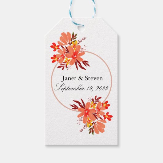 Herfst Floral Wedding Oranje Gold Brown Cadeaulabel (Voorkant)