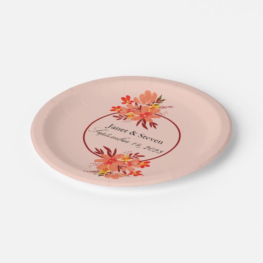 Herfst Floral Wedding Oranje Gold Brown Papieren Bordje (Gekanteld)