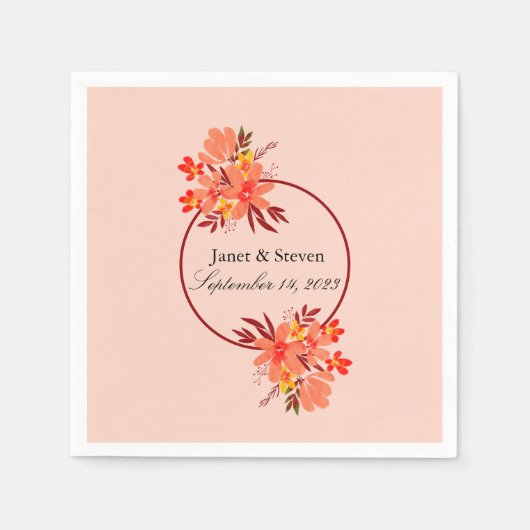 Herfst Floral Wedding Oranje Gold Brown Servet (Voorkant)