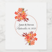 Herfst Floral Wedding Oranje Gold Brown Wijn Etiket (Enkel label)