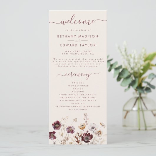 Herfst Floral Wedding Programmakaart (Staand voorkant)