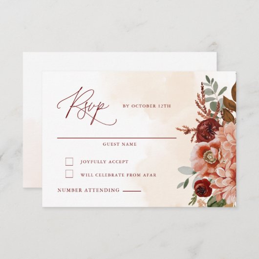 Herfst Floral Wedding RSVP Kaart (Voorkant / Achterkant)