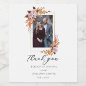 Herfst Floral Wedding Script Foto Elegant Wijn Etiket (Enkel label)