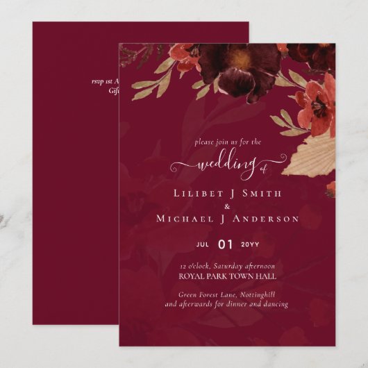Herfst Floral Wedding Suite Terracotta Burgundy Re (Voorkant / Achterkant)