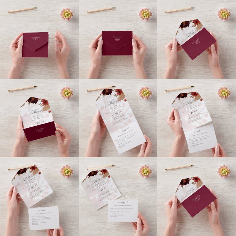 Herfst Floral Wedding Suite Terracotta Burgundy Re All In One Uitnodiging