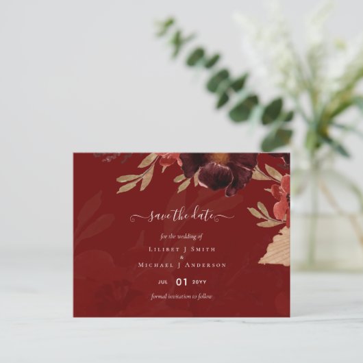Herfst Floral Wedding Suite Terracotta Burgundy Re Briefkaart (Staand voorkant)