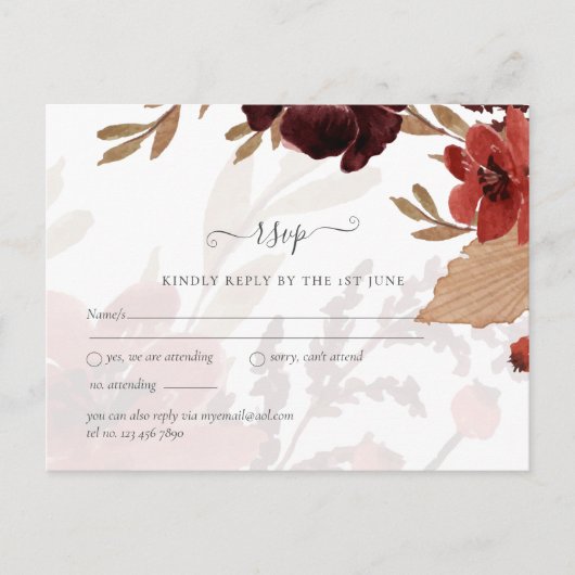 Herfst Floral Wedding Suite Terracotta Burgundy Re Briefkaart (Voorkant)