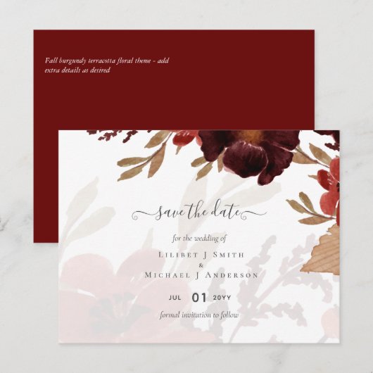 Herfst Floral Wedding Suite Terracotta Burgundy Re Briefkaart (Voorkant / Achterkant)