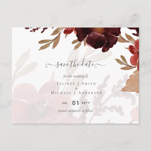 Herfst Floral Wedding Suite Terracotta Burgundy Re Briefkaart (Voorkant)