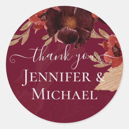 Herfst Floral Wedding Suite Terracotta Burgundy Re Ronde Sticker (Voorkant)