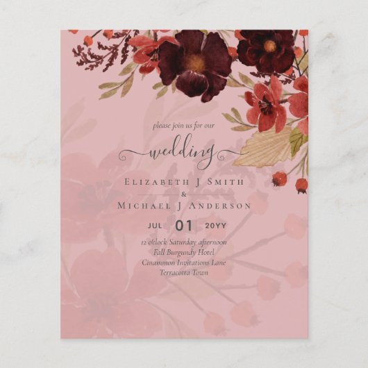 Herfst Floral Wedding Terracotta Burgundy Red Flyer (Voorkant)