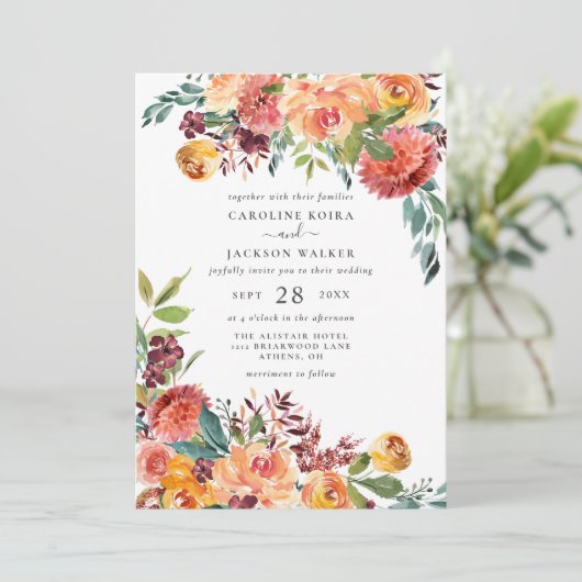Herfst Floral Wedding Uitnodiging (Staand voorkant)