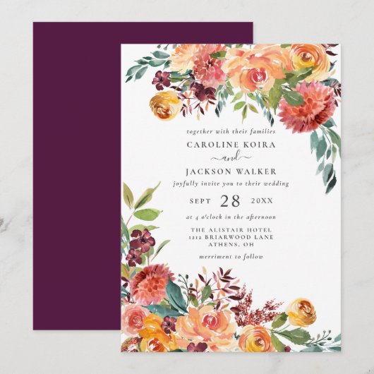 Herfst Floral Wedding Uitnodiging (Voorkant / Achterkant)