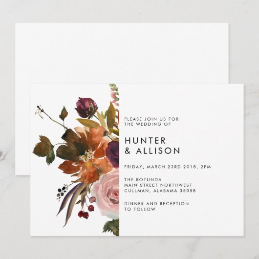 Herfst Floral Wedding Uitnodiging (Voorkant / Achterkant)