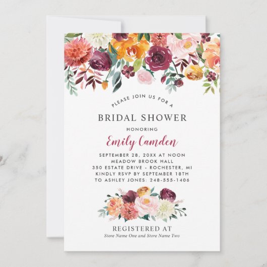 Herfst Floral Wedding Vrijgezellenfeest Kaart (Voorkant)