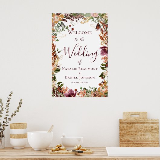 Herfst Floral Wedding Welcome Sign Poster (Keuken)