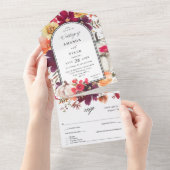 Herfst Floral Wedding White Pumpkin All In One Uitnodiging (Afscheurbaar)