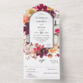 Herfst Floral Wedding White Pumpkin All In One Uitnodiging (Binnen)