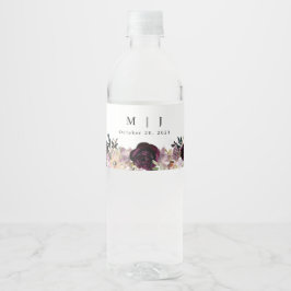 Herfst Floral Wedding Wine Plum Mauve Waterfles Etiket