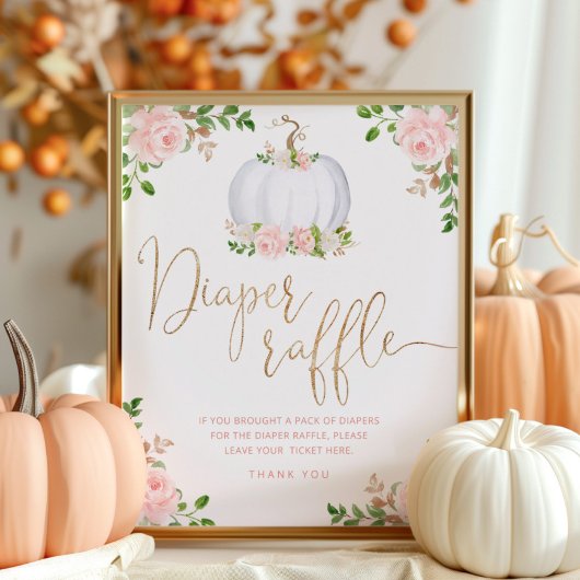 Herfst floral white gold pumpkin diaper raffinage  poster