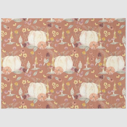 Herfst Floral White Pumpkin paddenstoel Robuuste o Tissuepapier (Voorkant)