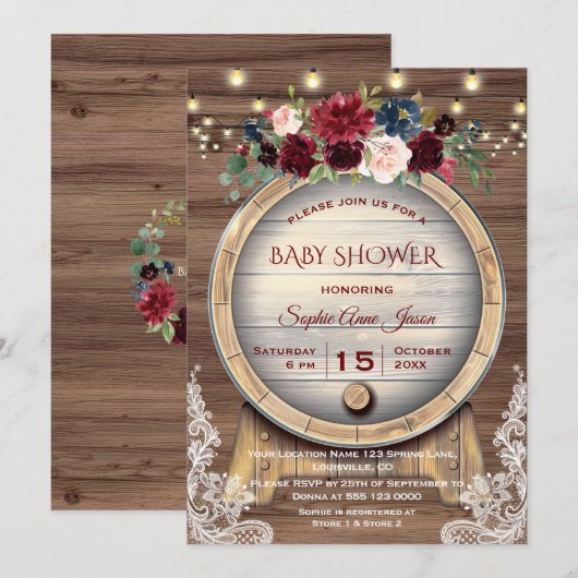 Herfst Floral Wine Barrel Vineyard Baby shower Kaart (Voorkant / Achterkant)