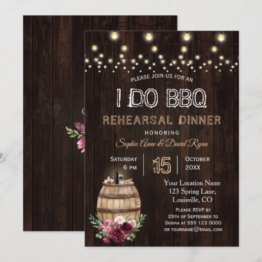 Herfst Floral Wine Barrel Vineyard Rehearsal Dinne Kaart (Voorkant / Achterkant)