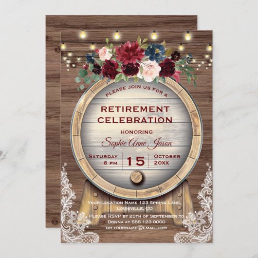 Herfst Floral Wine Barrel Vineyard Retirement Part Kaart (Voorkant / Achterkant)