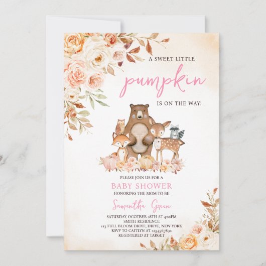 Herfst Floral Woodland Baby shower Kaart (Voorkant)
