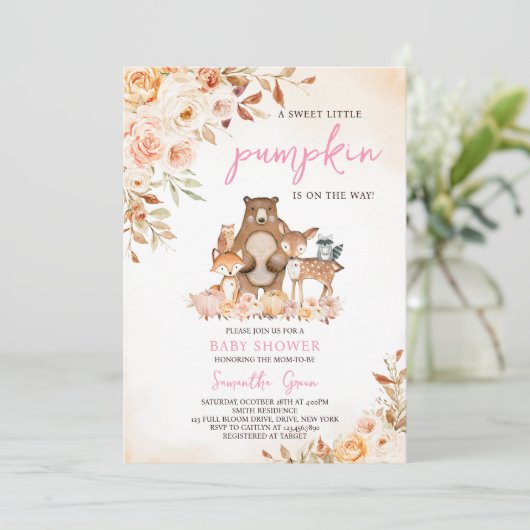 Herfst Floral Woodland Baby shower Kaart (Staand voorkant)