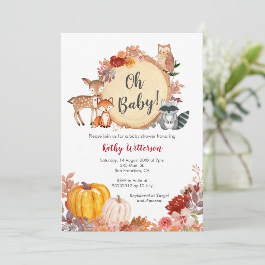 Herfst Floral Woodland Baby shower Uitnodiging (Staand voorkant)