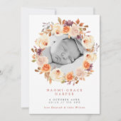 Herfst Floral Wreath Terracotta & Paarse Foto Birt Aankondiging (Voorkant)