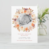 Herfst Floral Wreath Terracotta & Paarse Foto Birt Aankondiging (Staand voorkant)