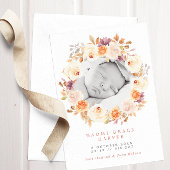 Herfst Floral Wreath Terracotta & Paarse Foto Birt Aankondiging