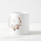 Herfst Floral Wreator met elk monogram Koffiemok (Voorkant links)