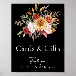 Herfst Floral Zwart Trouwkaarten & Cadeaubordje Poster