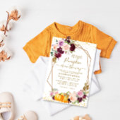 herfst florale baby shower met pompoenbes kaart