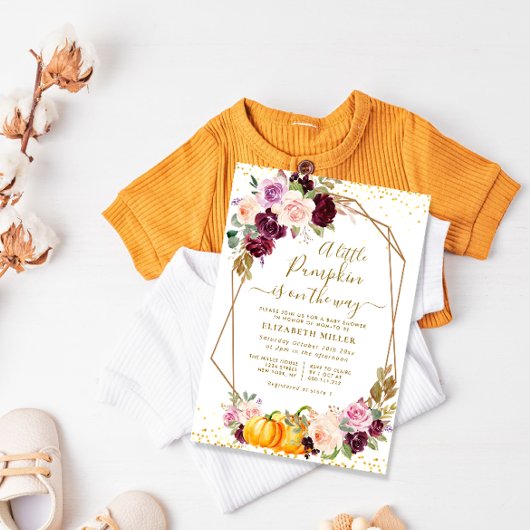 herfst florale baby shower met pompoenbes kaart