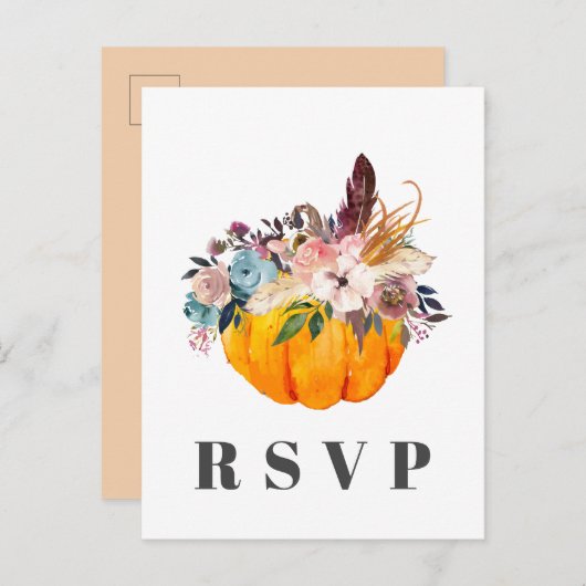 herfst, florale, pompoen RSVP-kaart Uitnodiging Briefkaart (Voorkant / Achterkant)