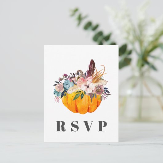 herfst, florale, pompoen RSVP-kaart Uitnodiging Briefkaart (Staand voorkant)