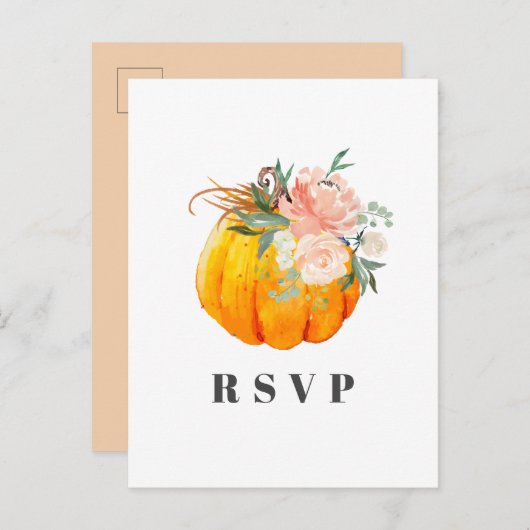 herfst, florale, pompoen RSVP-kaart Uitnodiging Briefkaart (Voorkant / Achterkant)
