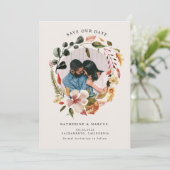 herfst florale spiegel bespaart datumUitnodiging Kaart (Staand voorkant)