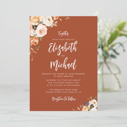 herfst florale trouwuitnodiging kaart (Staand voorkant)