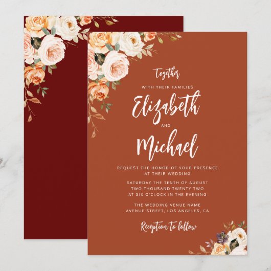 herfst florale trouwuitnodiging kaart (Voorkant / Achterkant)