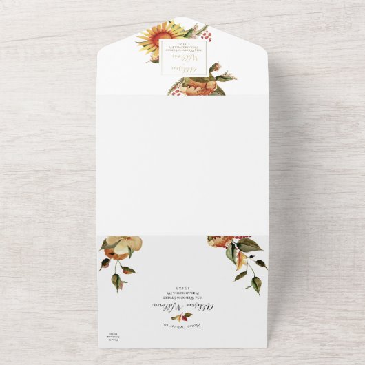 Herfst Florals Black All in One Wedding Invite Uitnodiging (Buitenkant)