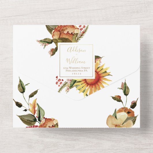 Herfst Florals Black All in One Wedding Invite Uitnodiging (Achterkant)